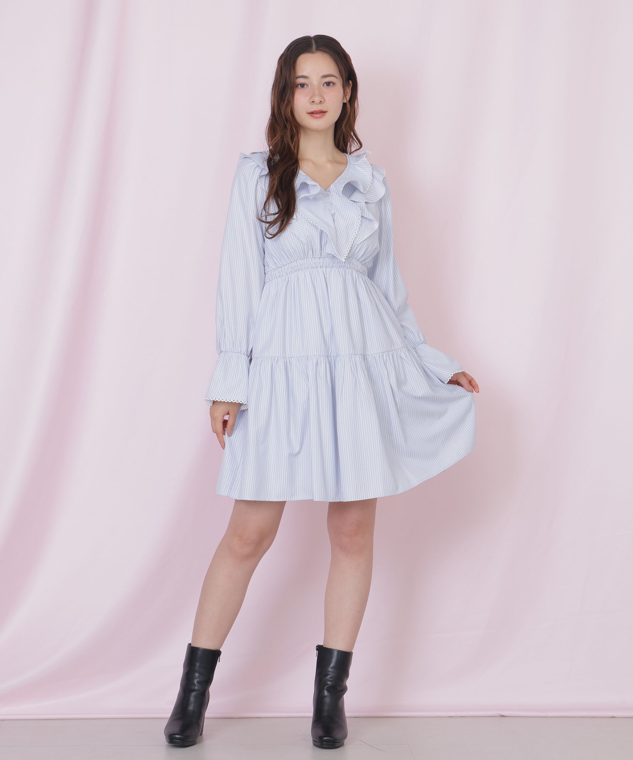  「ストライプレースミニワンピース」|ワンピース|