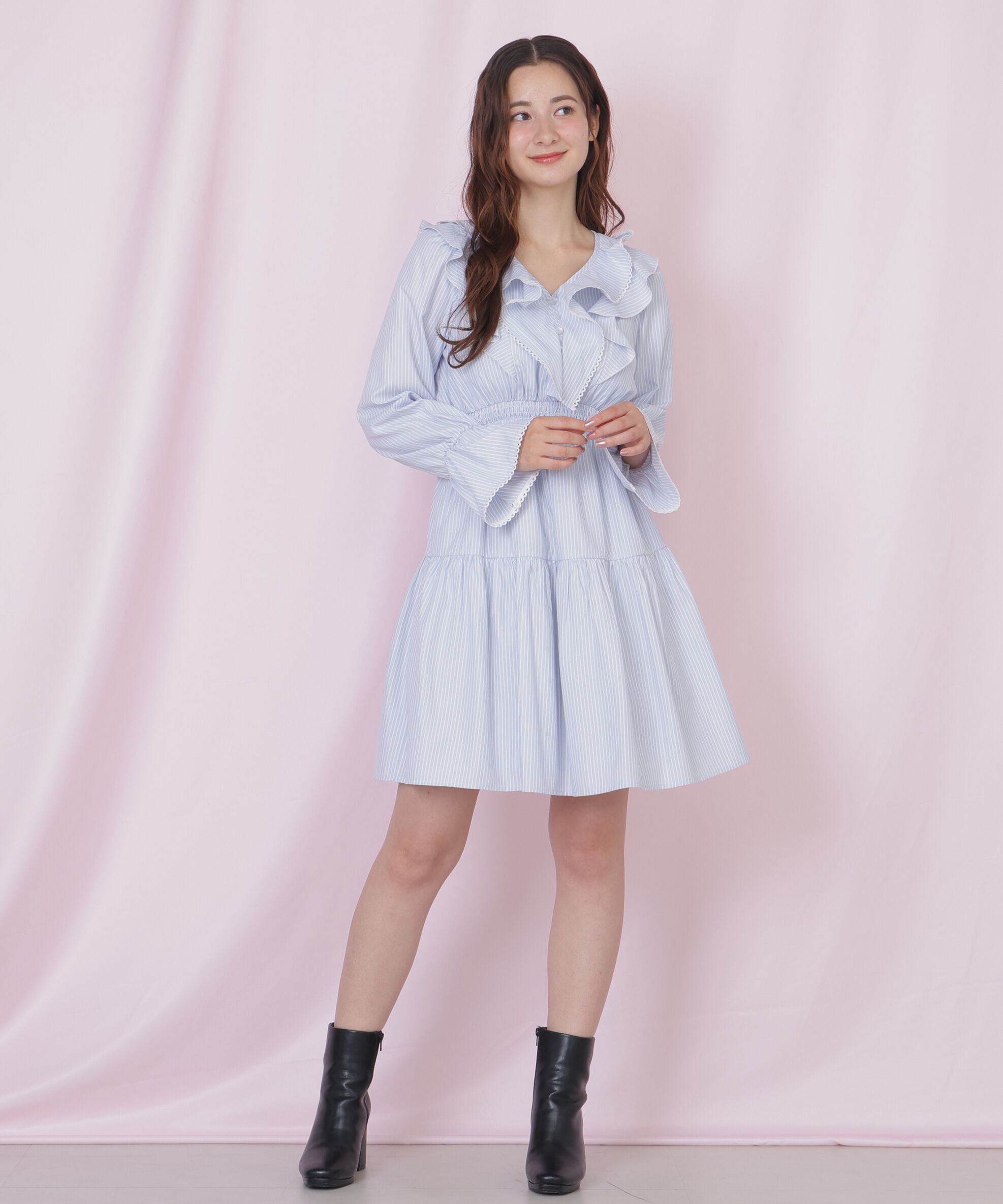  「ストライプレースミニワンピース」|ワンピース|