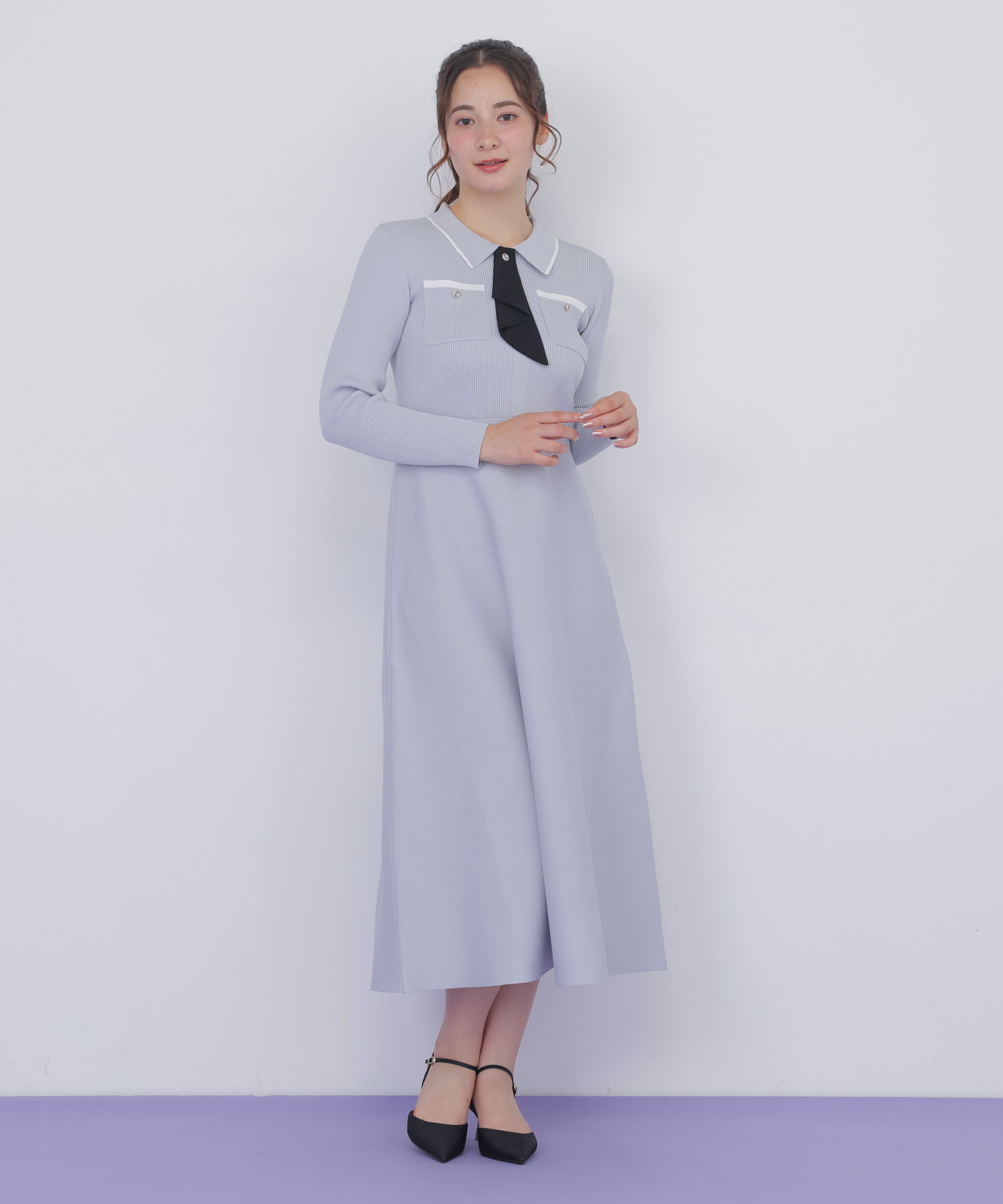  「タイ付きニットワンピース」|ワンピース|