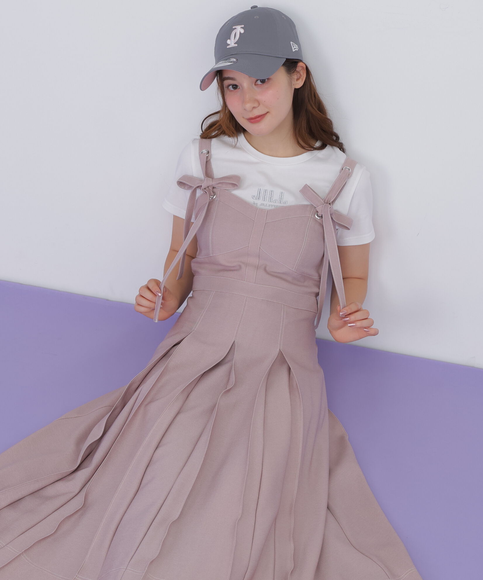  「デニムライク配色ステッチビスチェジャンスカ」|ワンピース|