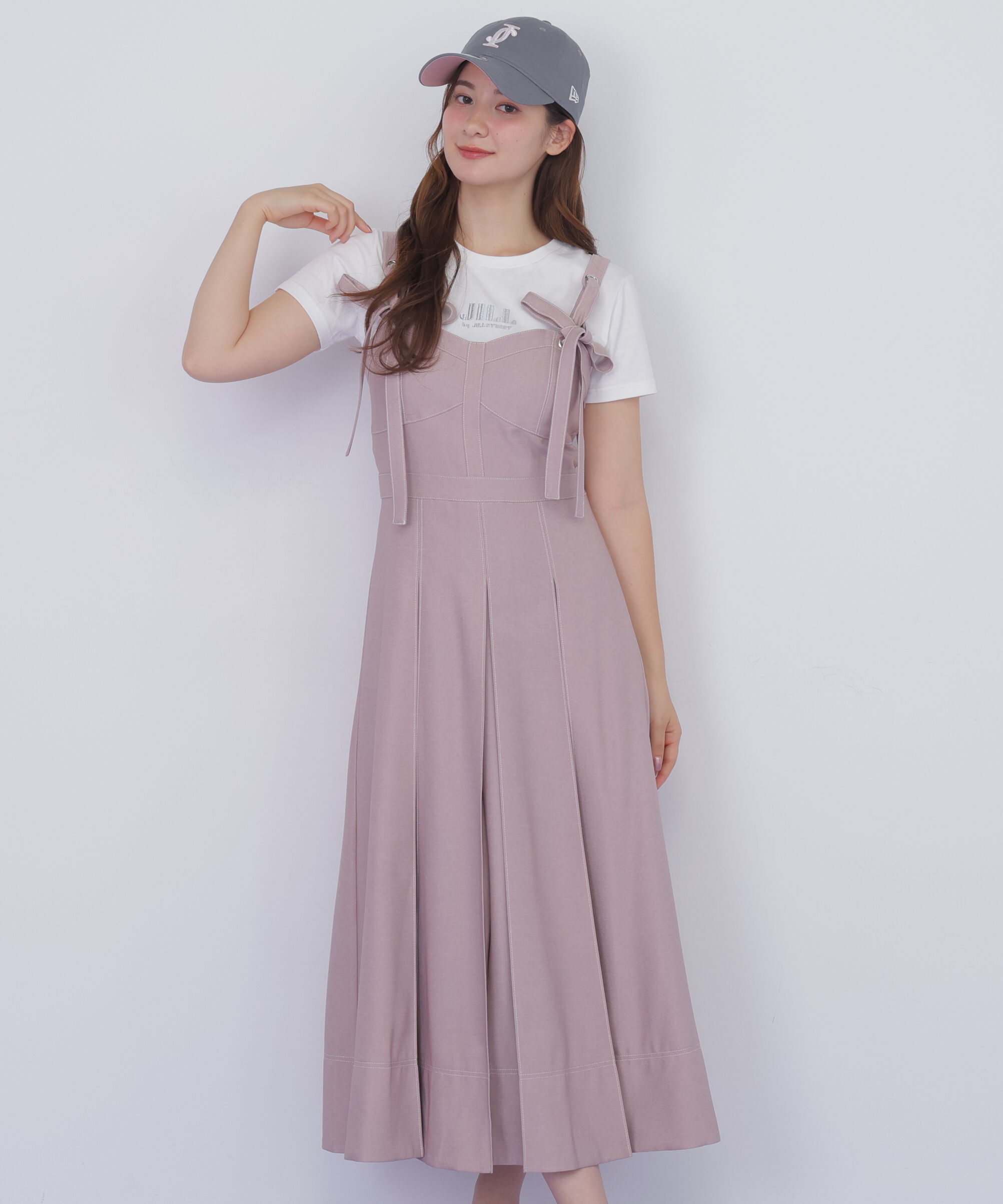  「デニムライク配色ステッチビスチェジャンスカ」|ワンピース|