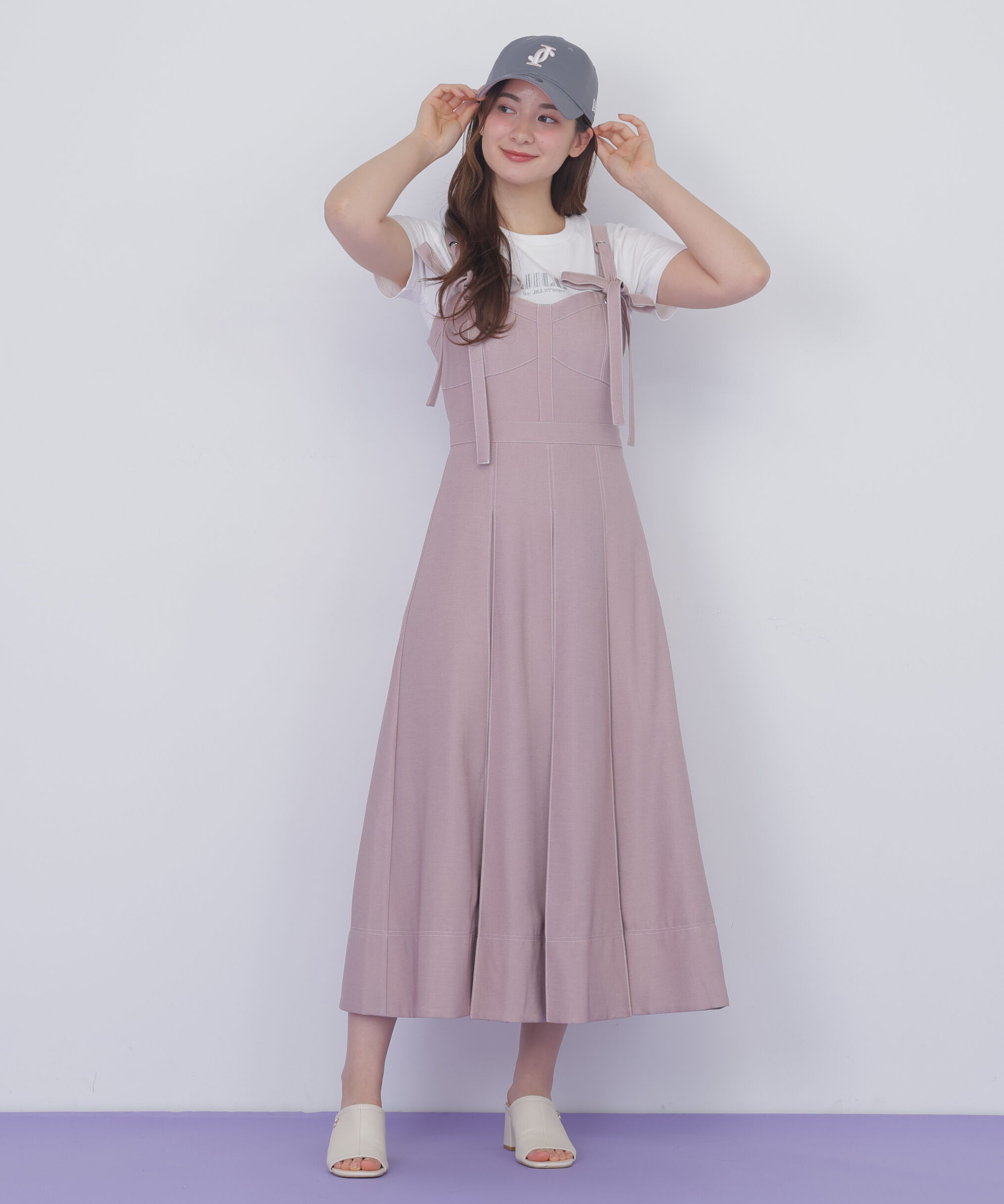  「デニムライク配色ステッチビスチェジャンスカ」|ワンピース|