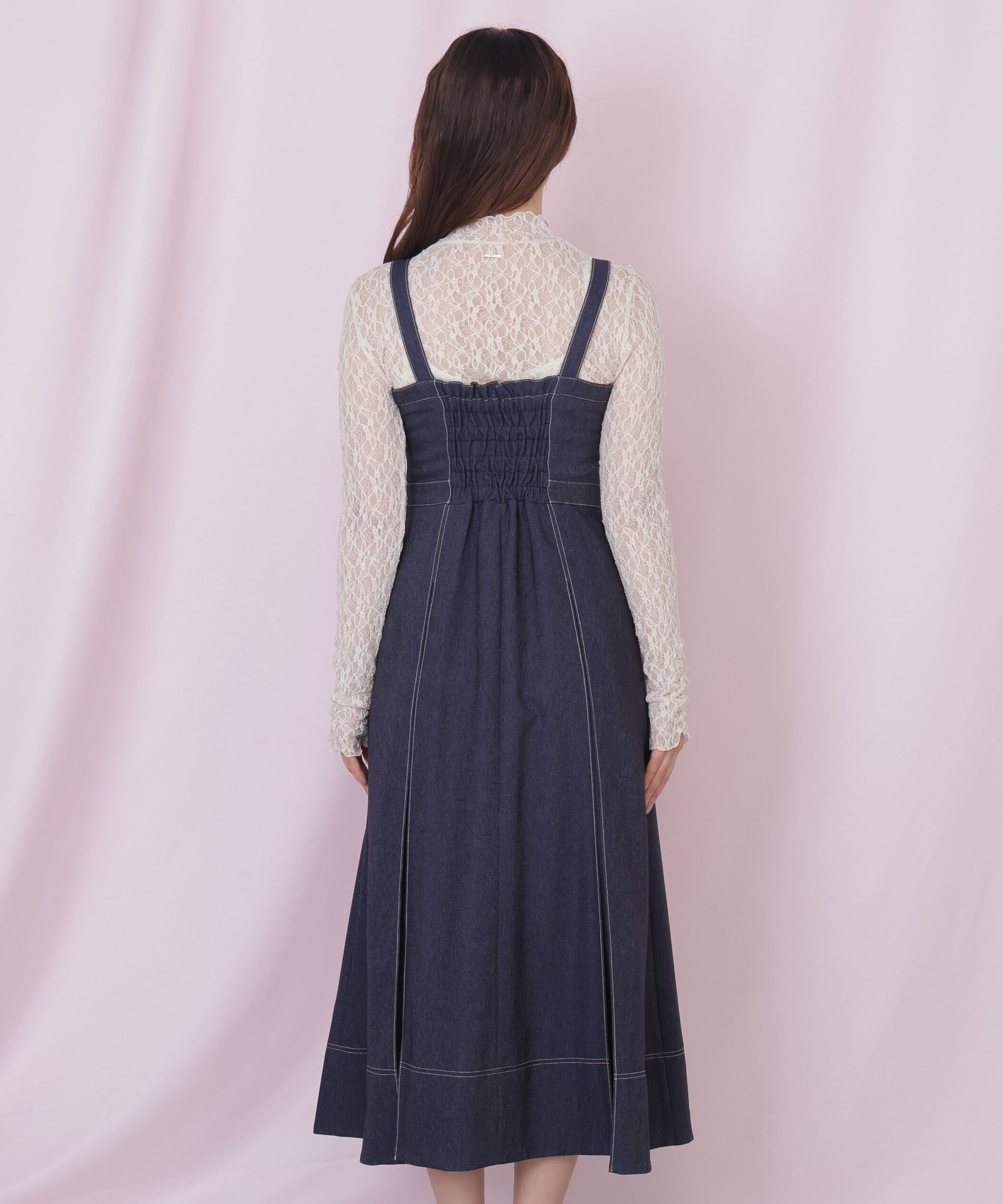  「デニムライク配色ステッチビスチェジャンスカ」|ワンピース|