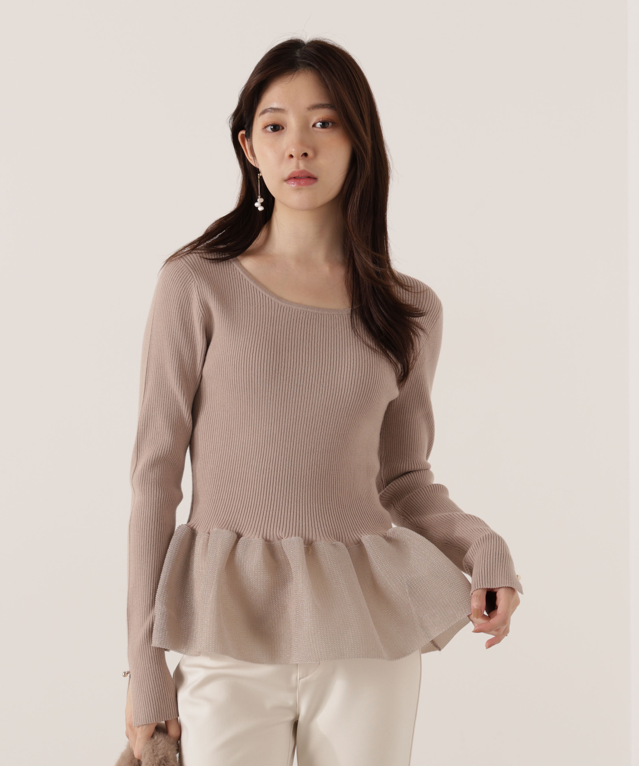 PROPORTION BODY DRESSING「＜ウォッシャブル＞ペプラムリブニット 25AW」|ニット・セーター|ベージュ