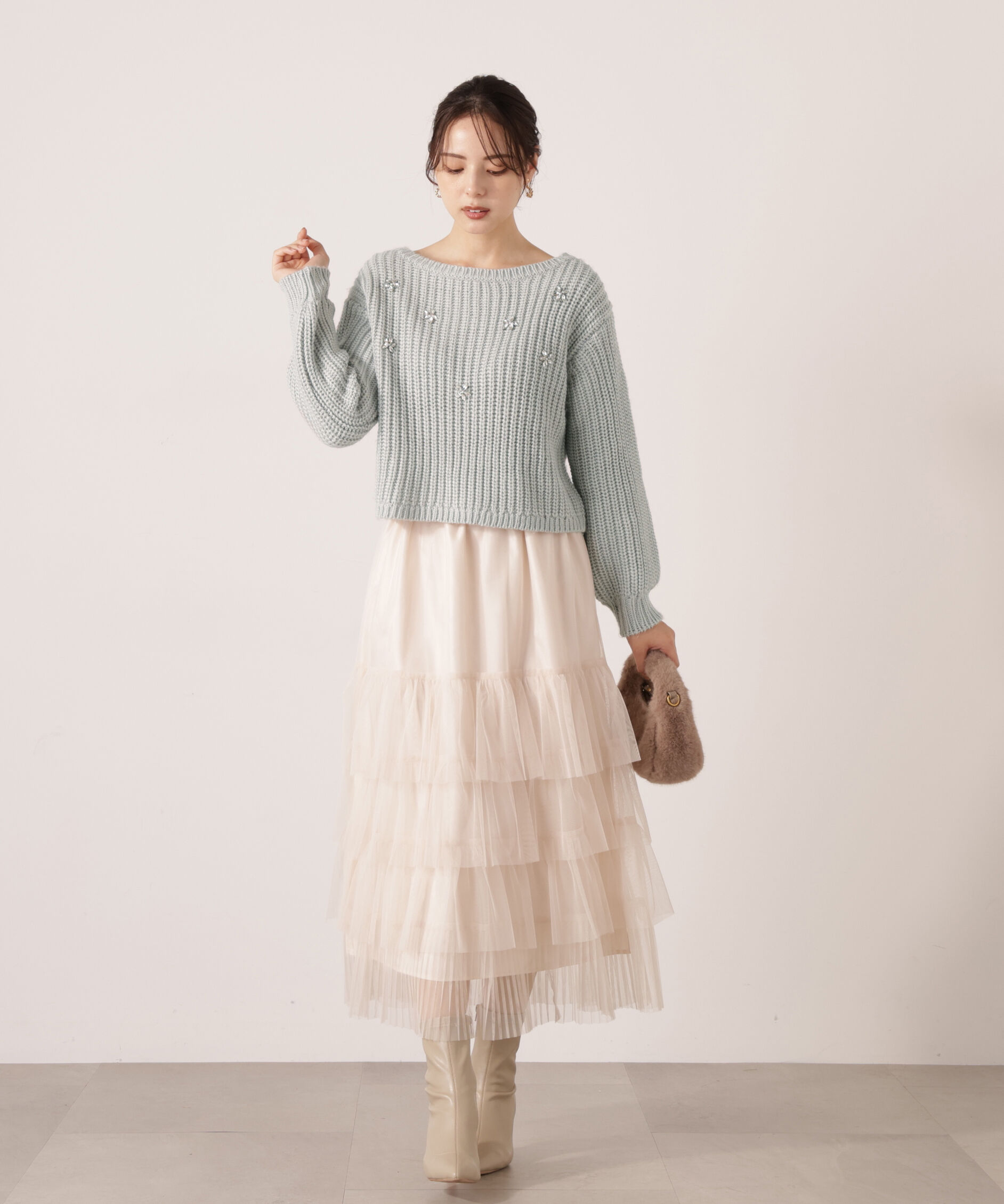 PROPORTION BODY DRESSING「ビジュー付畔ニット　25AW」|ニット・セーター|