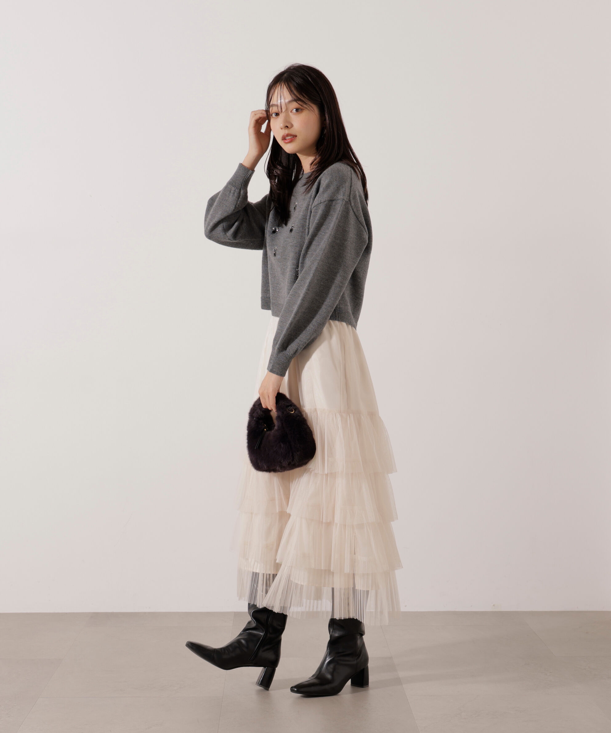 PROPORTION BODY DRESSING「ビジュー付きボックスニット」|ニット・セーター|