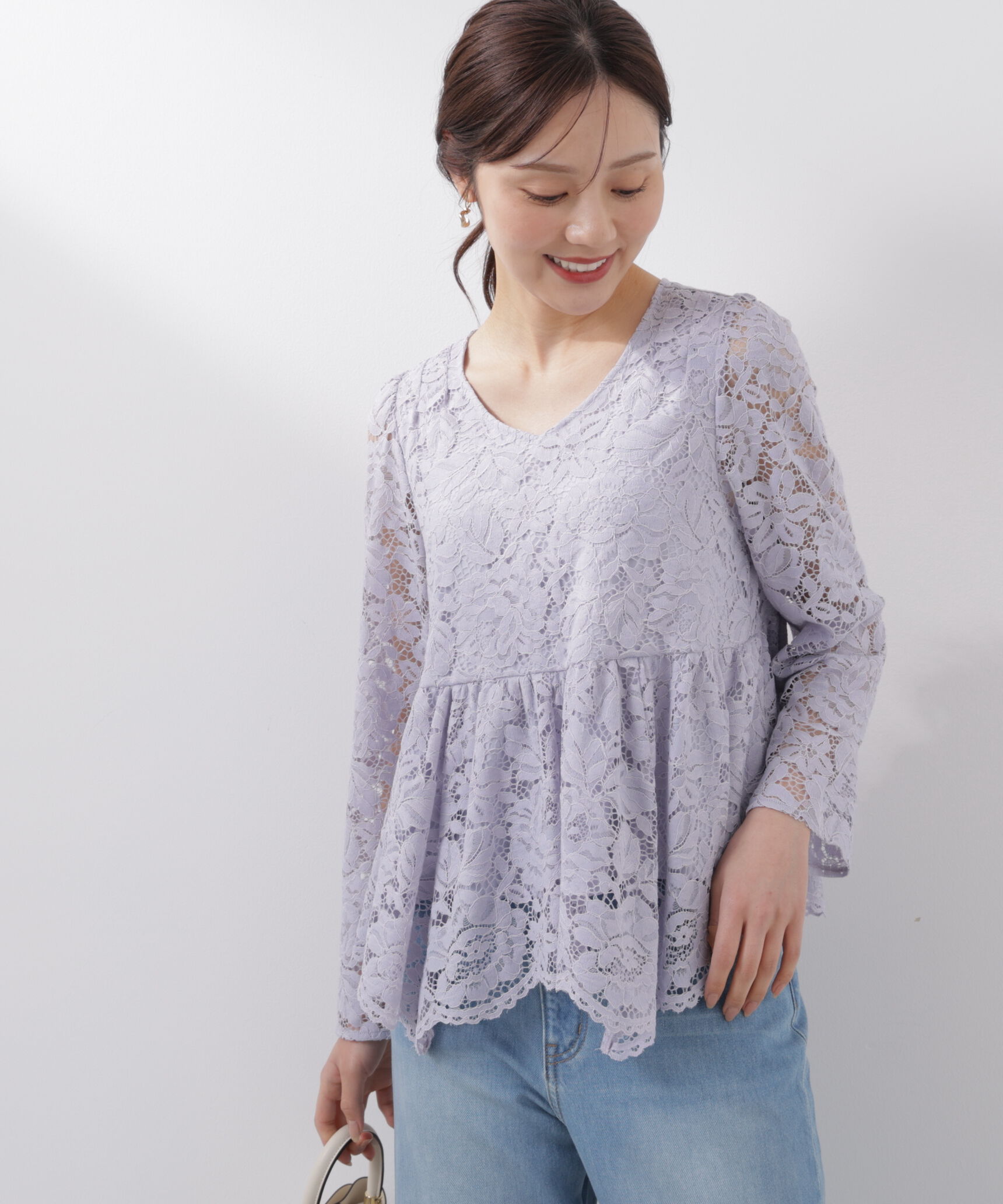 PROPORTION BODY DRESSING「レースペプラムブラウス　26SS」|シャツ・ブラウス|ブルー