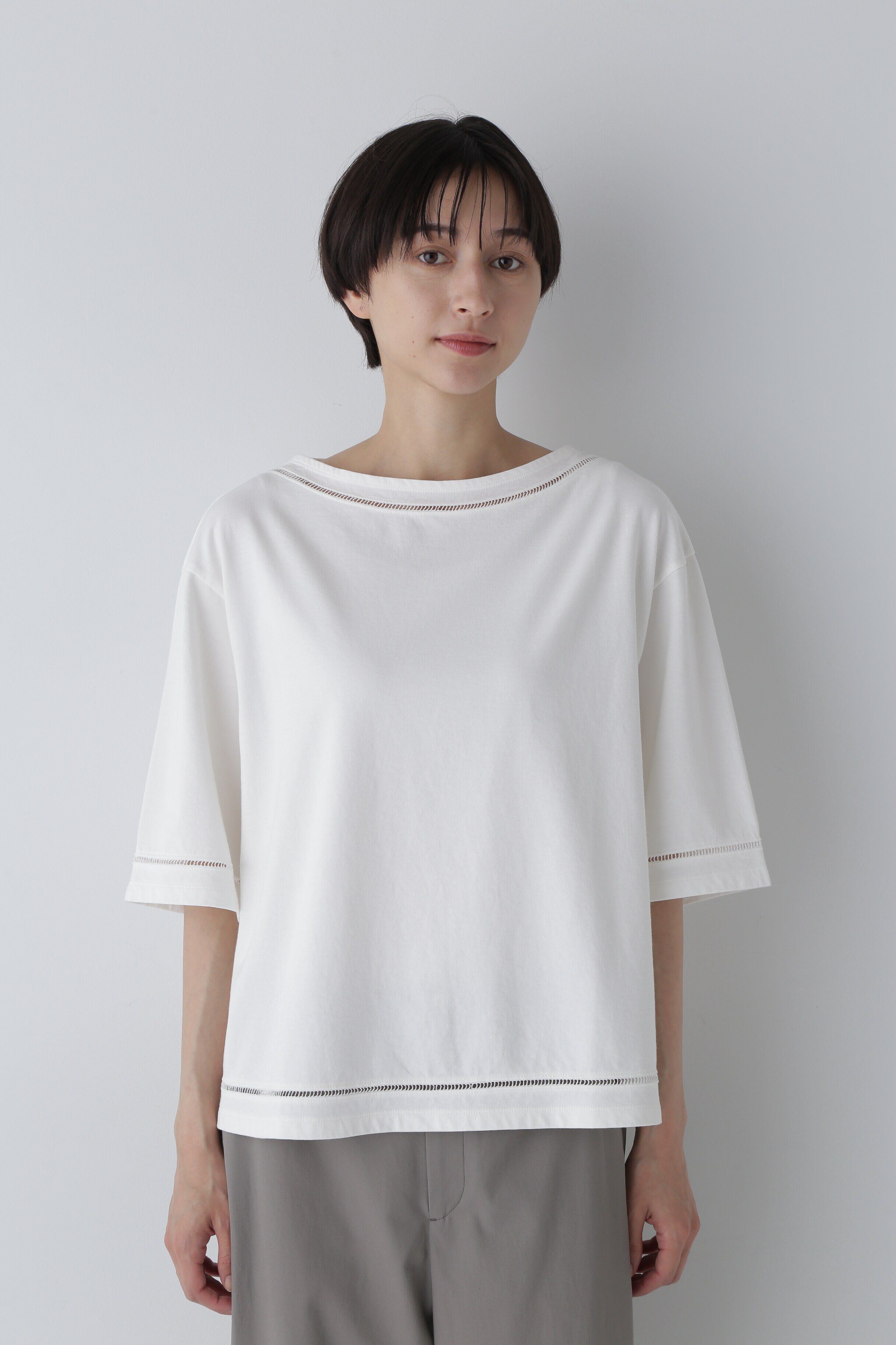  「◆ハイゲージ裏毛レースコンビカットソープルオーバー」|Tシャツ・カットソー|