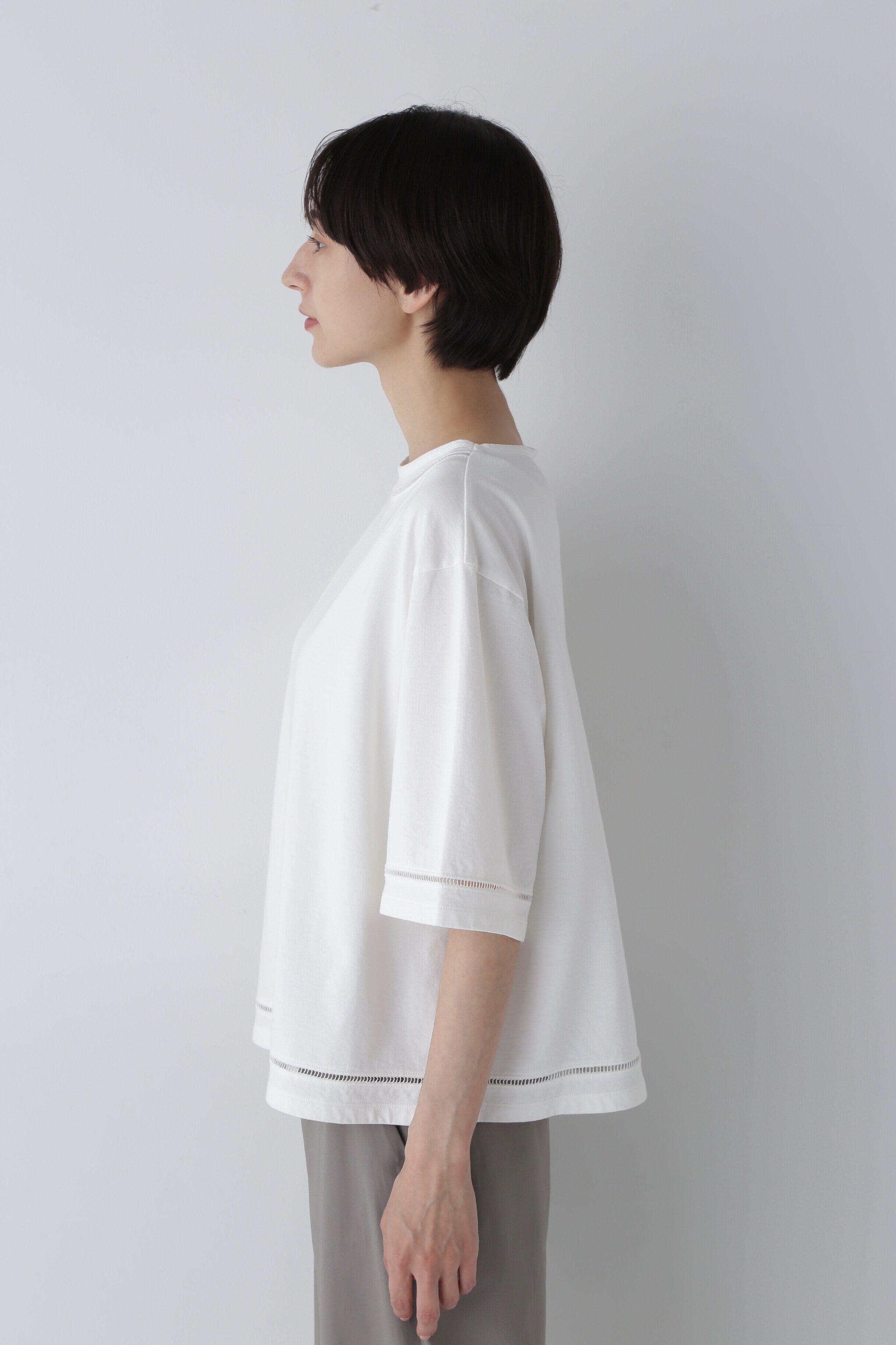  「◆ハイゲージ裏毛レースコンビカットソープルオーバー」|Tシャツ・カットソー|