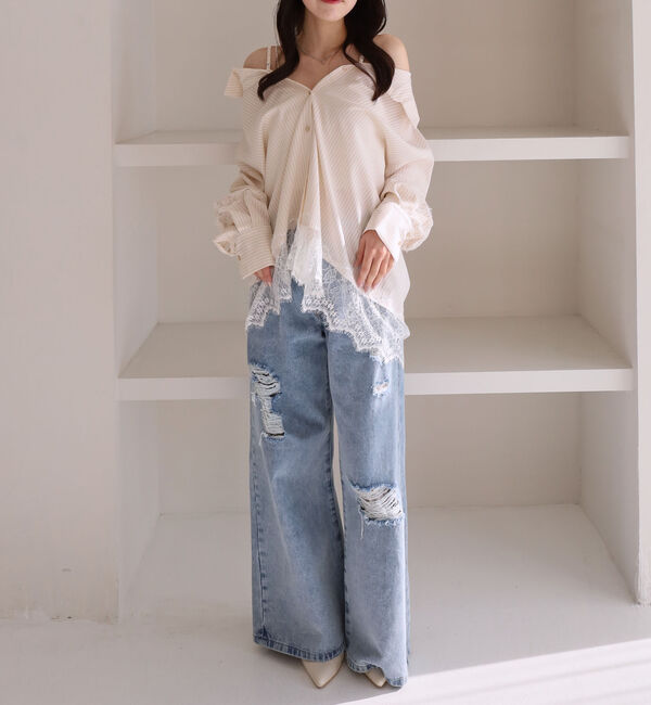 archives「レースコンビ２ｗａｙオフショルシャツ」|シャツ・ブラウス|