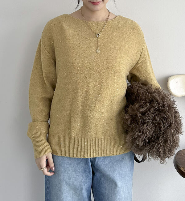 Doux archives「スパンコールボートネックニット」|ニット・セーター|YELLOW