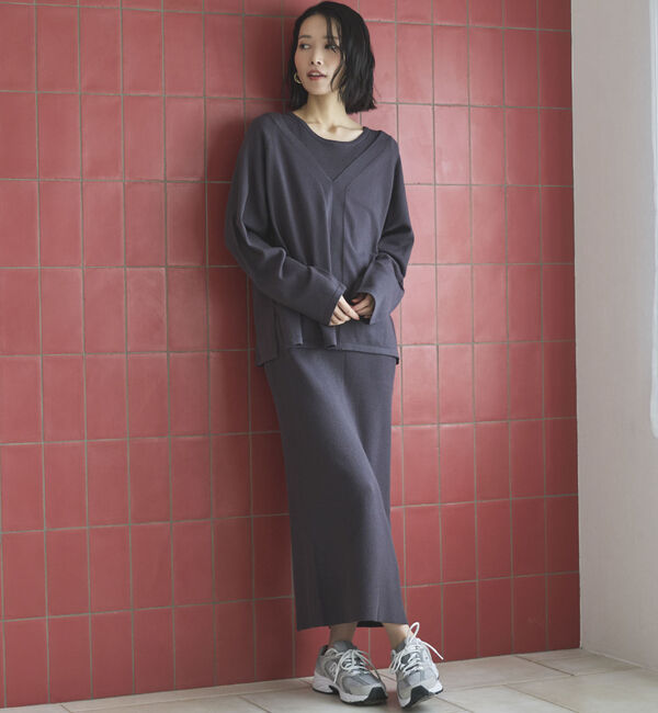 Doux archives「ＶネックニットＳＥＴリブワンピース」|ワンピース|