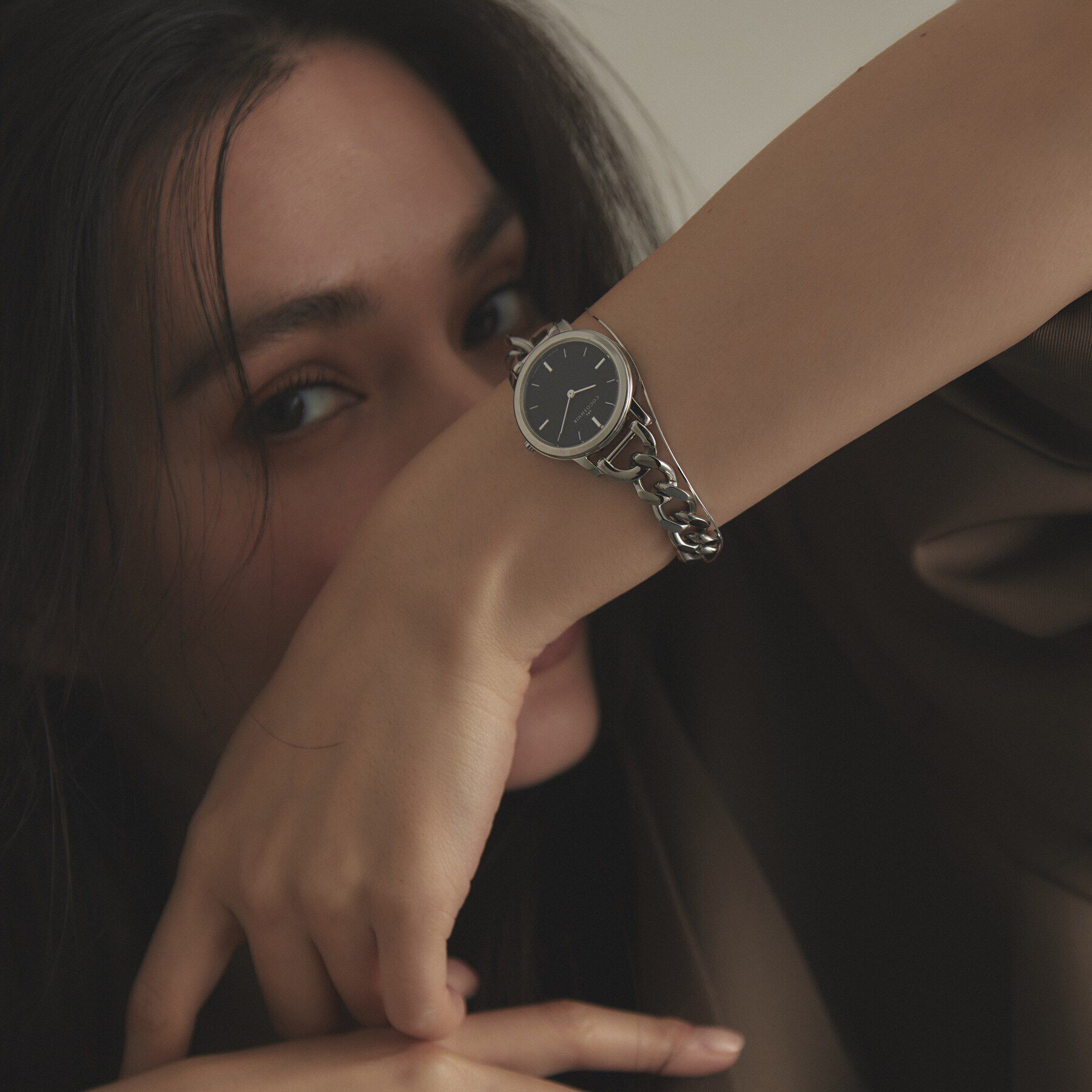 COCOSHNIK「SSラウンドチェーンベルト ウォッチ（ブラックマット）」|腕時計|