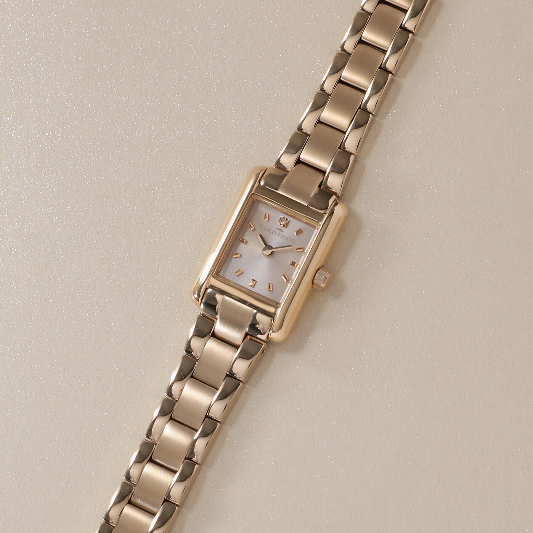 COCOSHNIK「RGスクエアメタルバンド ウォッチ（ベージュ旭光ダイヤモンド）」|腕時計|ローズゴールド(10