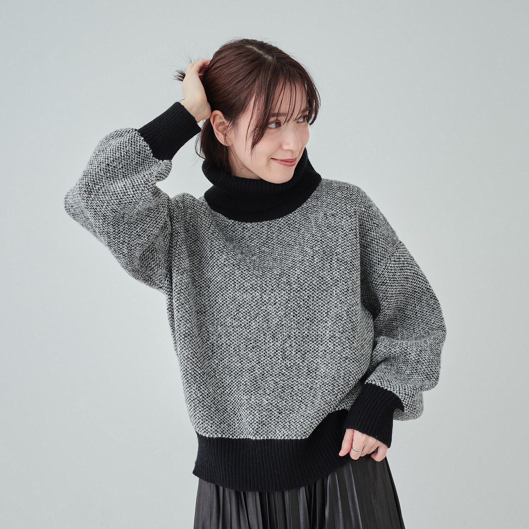 SHOO･LA･RUE「【S-LL】さりげないラメ感 配色ジャカード タートルネックニット」|ニット・セーター|