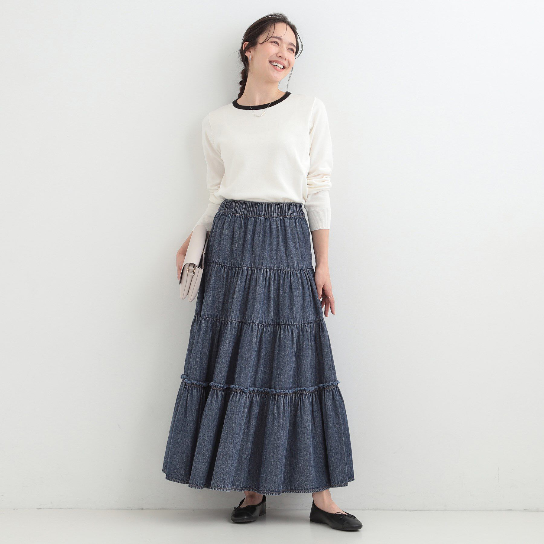 SHOO･LA･RUE「【ライトオンスデニム/S-LL】女性らしさをプラスする ティアードデニムロングスカート」|スカート|