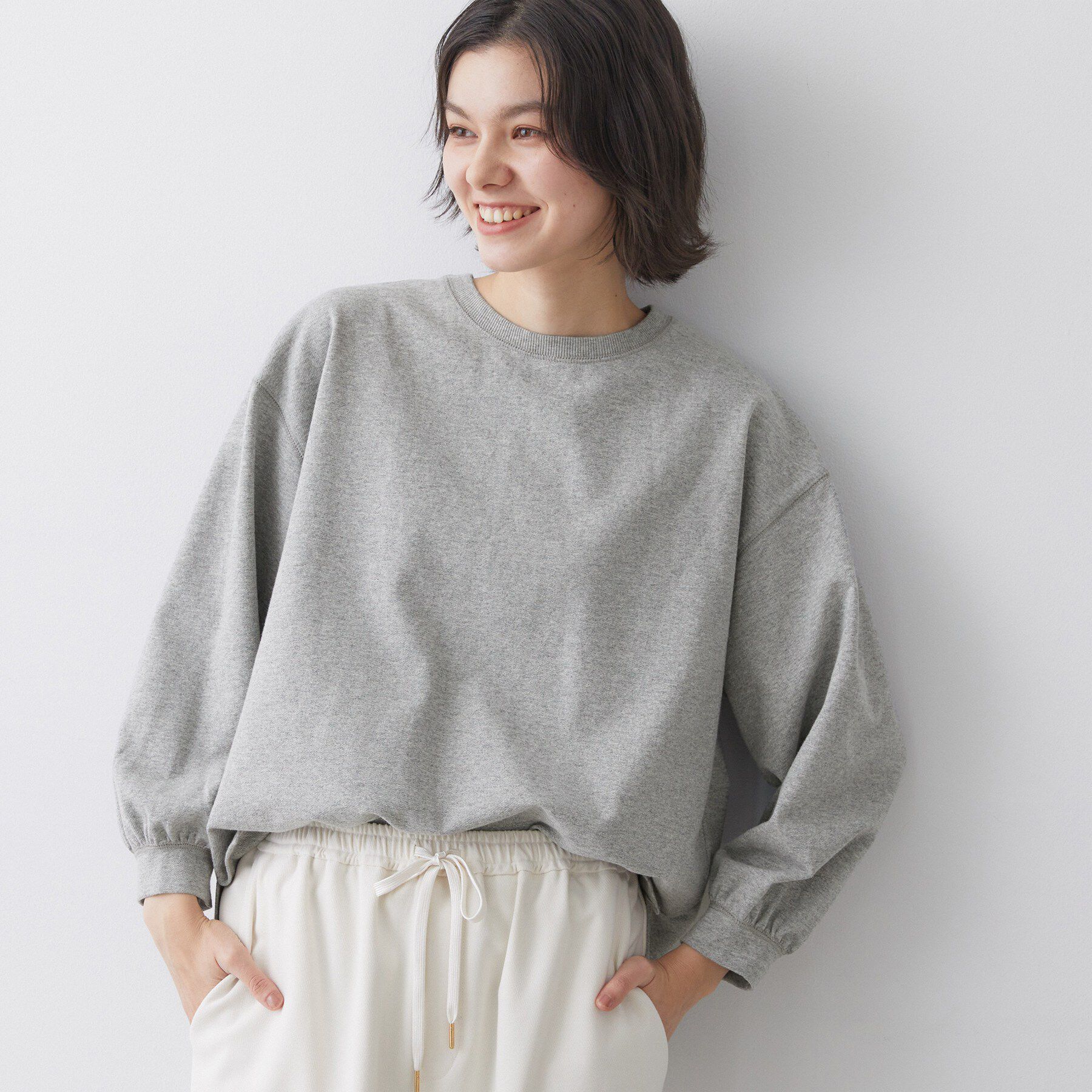 Dessin「【360度可愛い・洗える】バックヘンリーカットソー」|Tシャツ・カットソー|グレー(012)