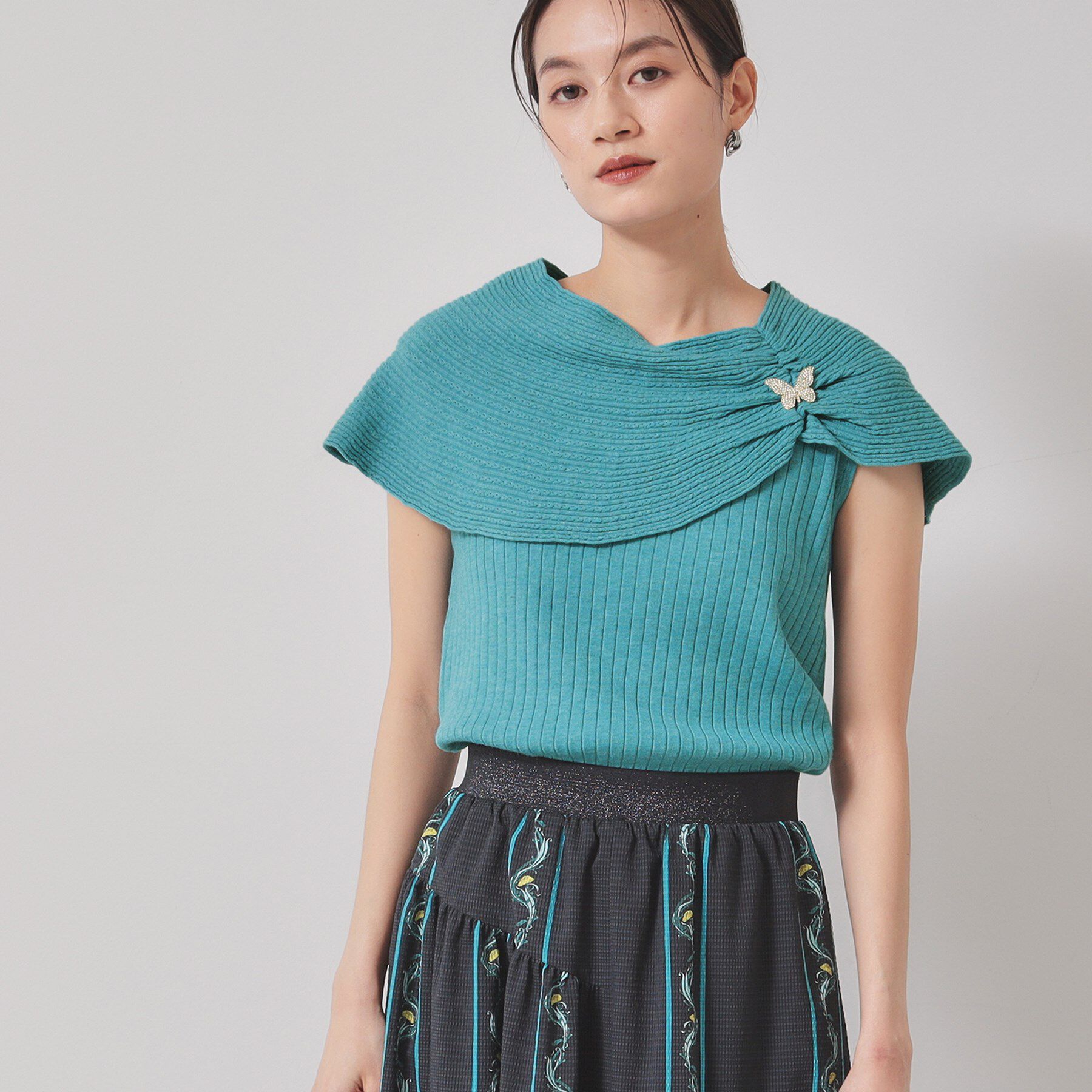 SunaUna「【2WAY／ケープ付き】フレンチスリーブニット」|ニット・セーター|