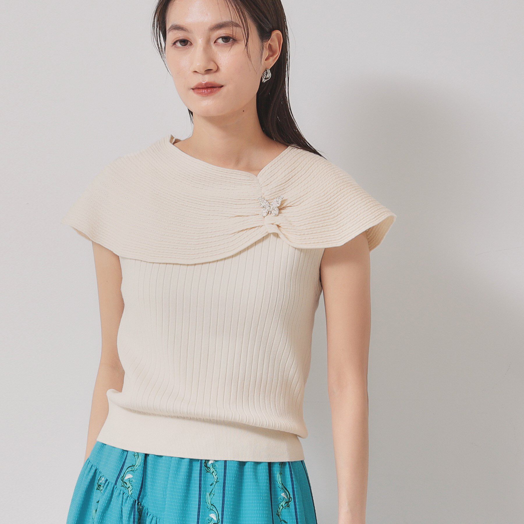 SunaUna「【2WAY／ケープ付き】フレンチスリーブニット」|ニット・セーター|