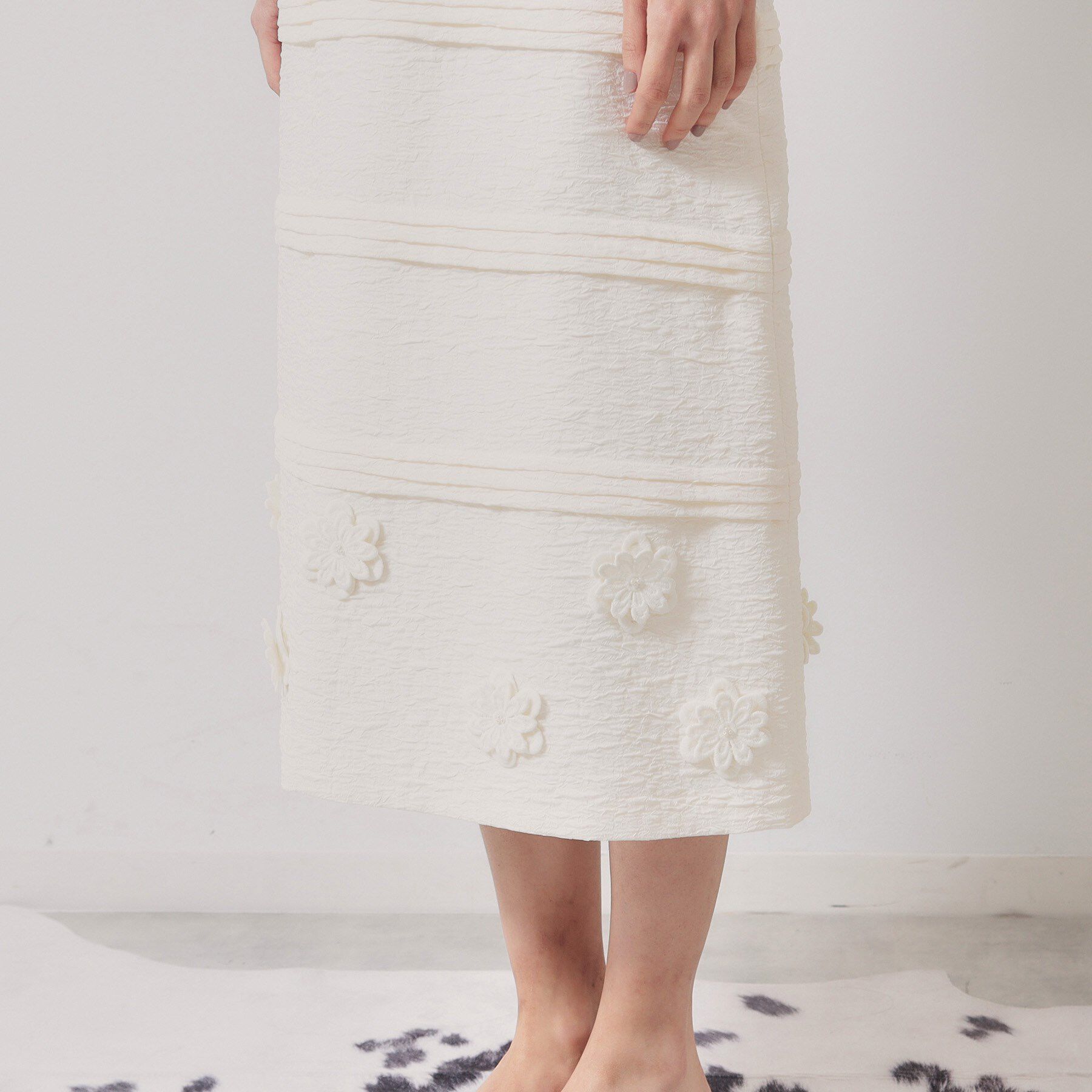 SunaUna「【お花モチーフ／タック切り替え】Aラインスカート」|スカート|