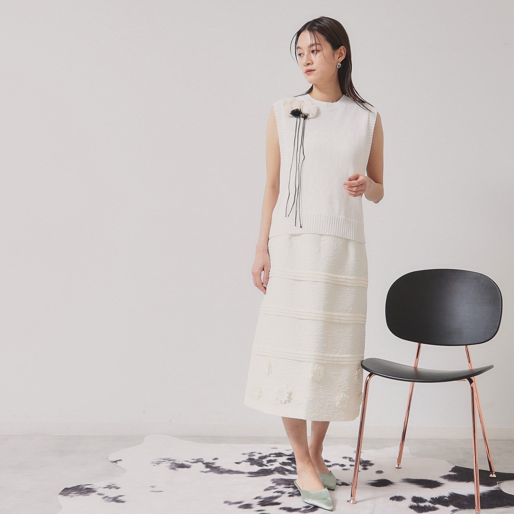 SunaUna「【お花モチーフ／タック切り替え】Aラインスカート」|スカート|