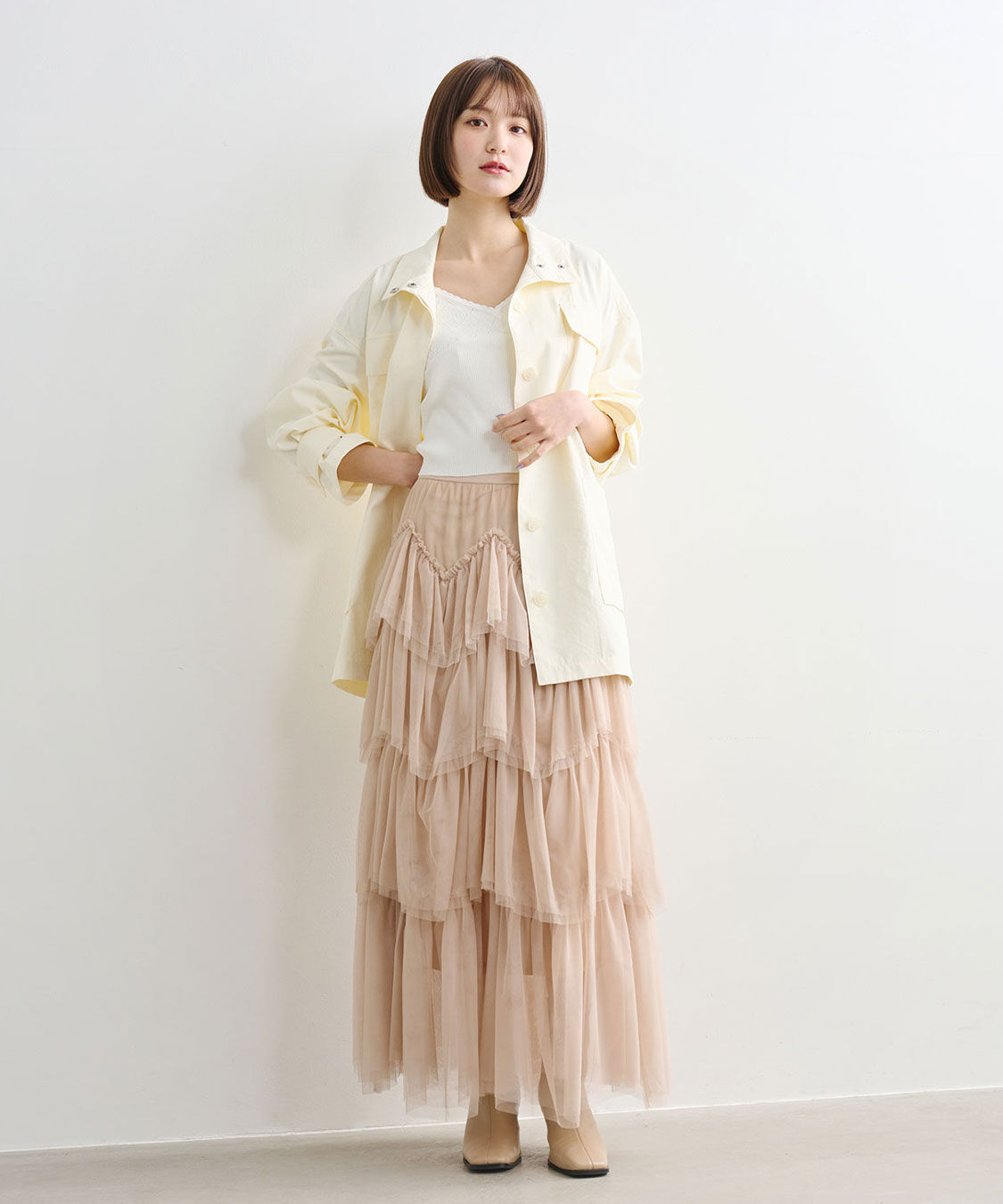 COCO DEAL「ジグザグティアードチュールスカート」|スカート|ピンクベージュ