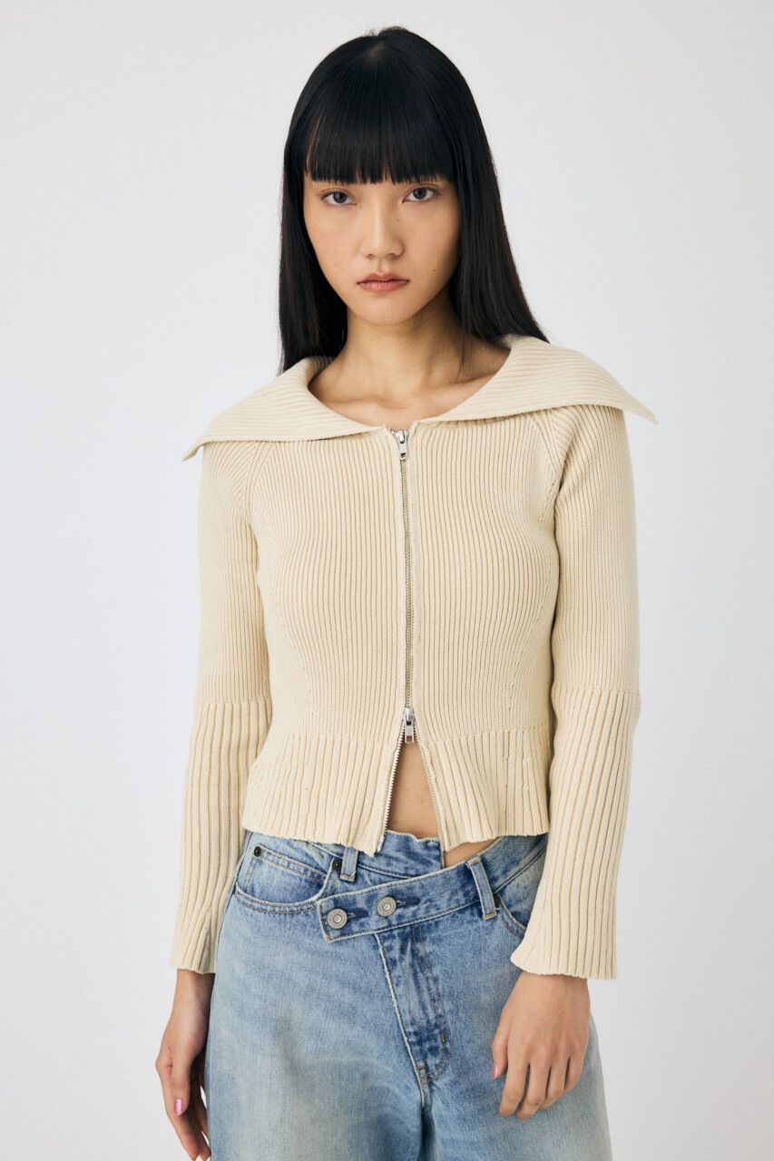 MOUSSY「BIG COLLAR ZIP UP ニットトップス」|ニット・セーター|IVOY3