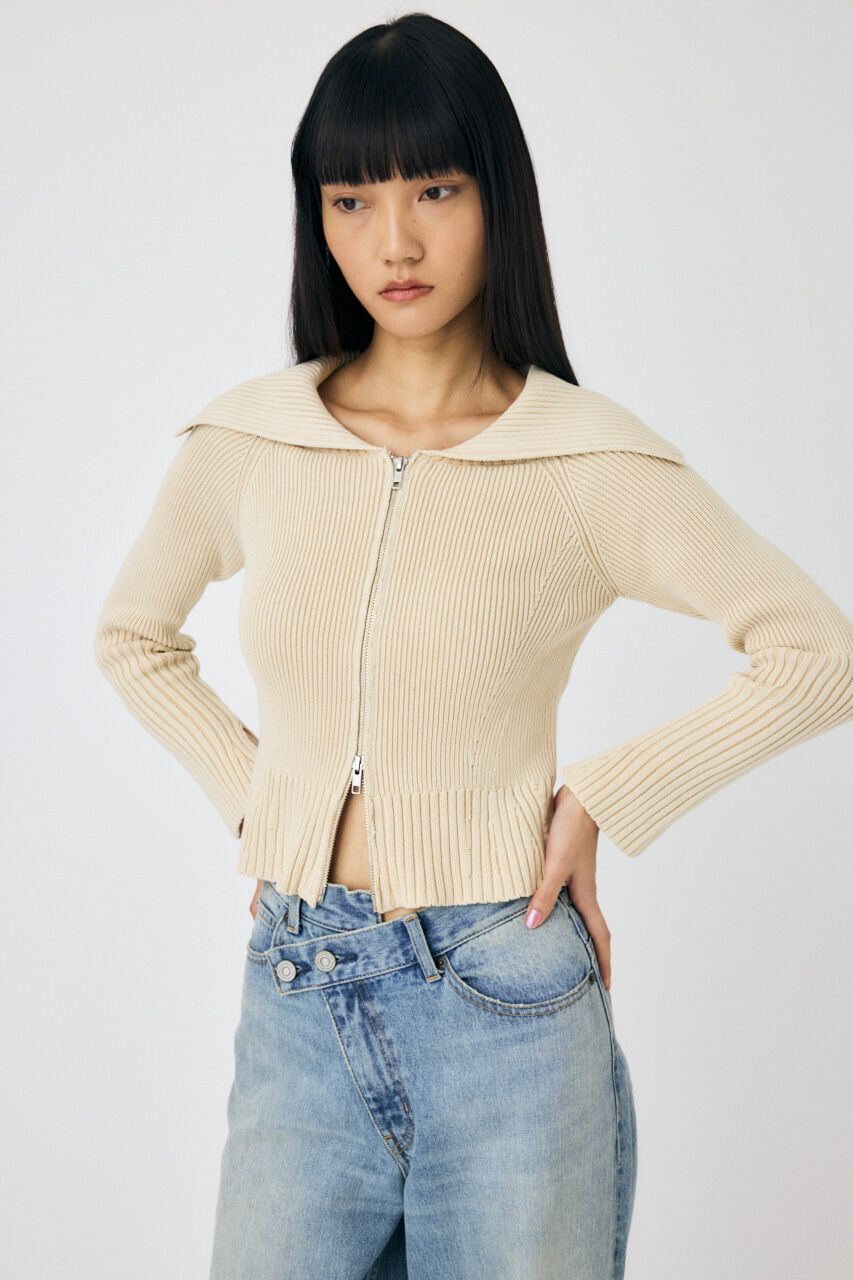 MOUSSY「BIG COLLAR ZIP UP ニットトップス」|ニット・セーター|
