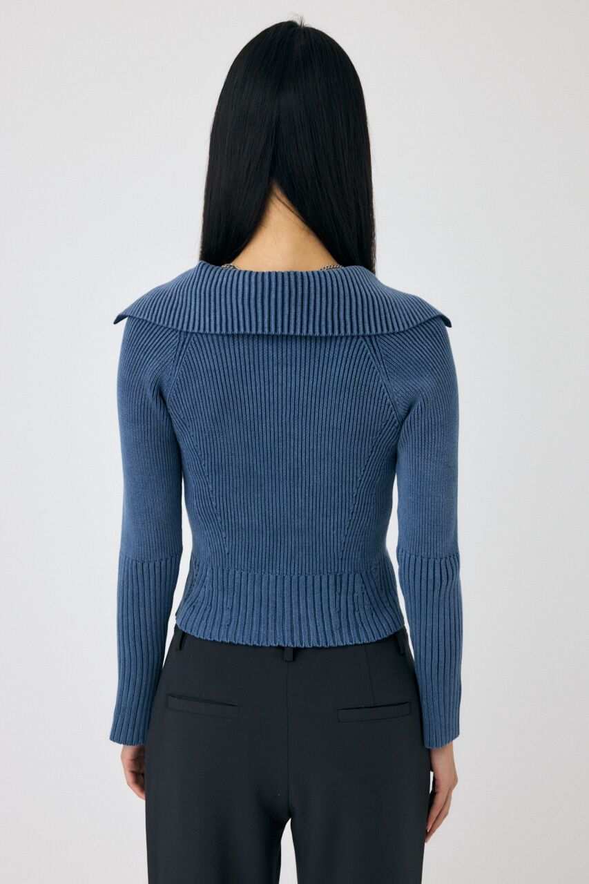 MOUSSY「BIG COLLAR ZIP UP ニットトップス」|ニット・セーター|