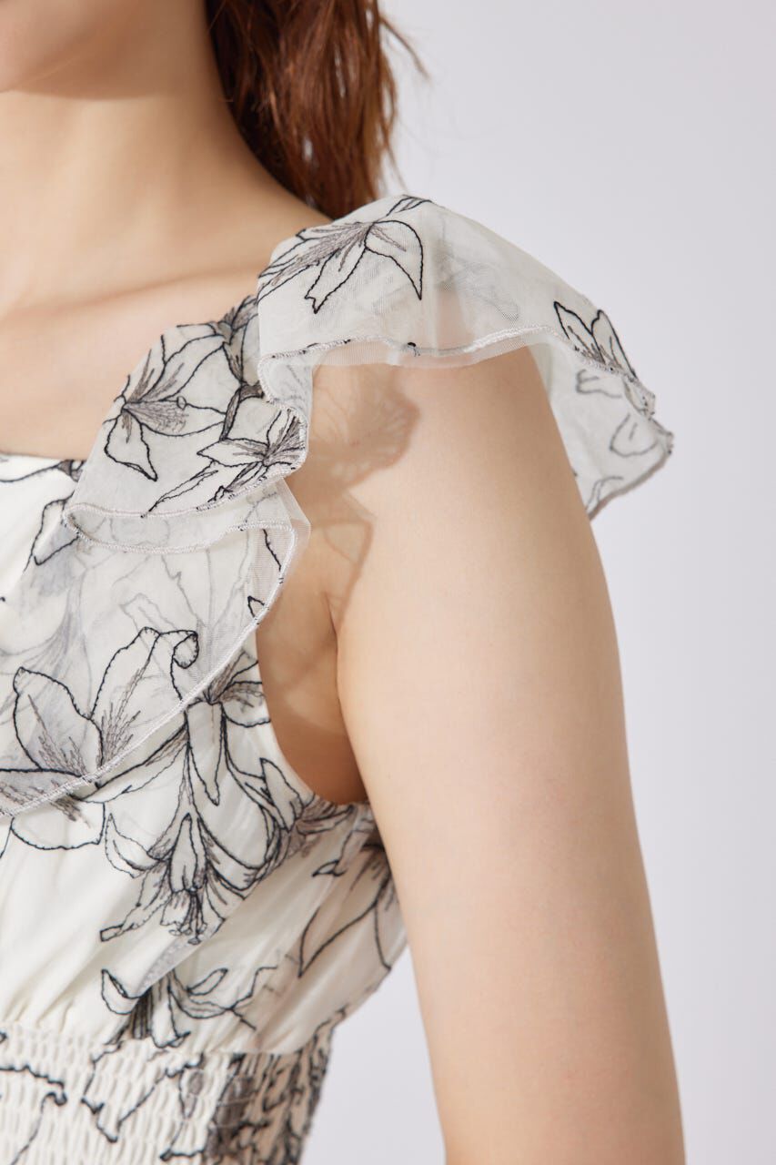 rienda「エンブロイダリーチュールフレアスリーブワンピース」|ワンピース|