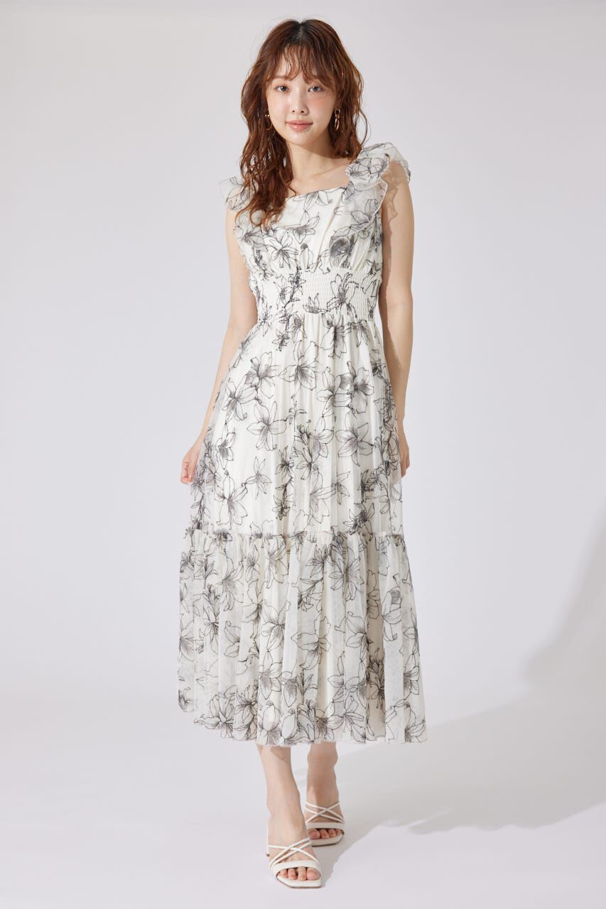 rienda「エンブロイダリーチュールフレアスリーブワンピース」|ワンピース|