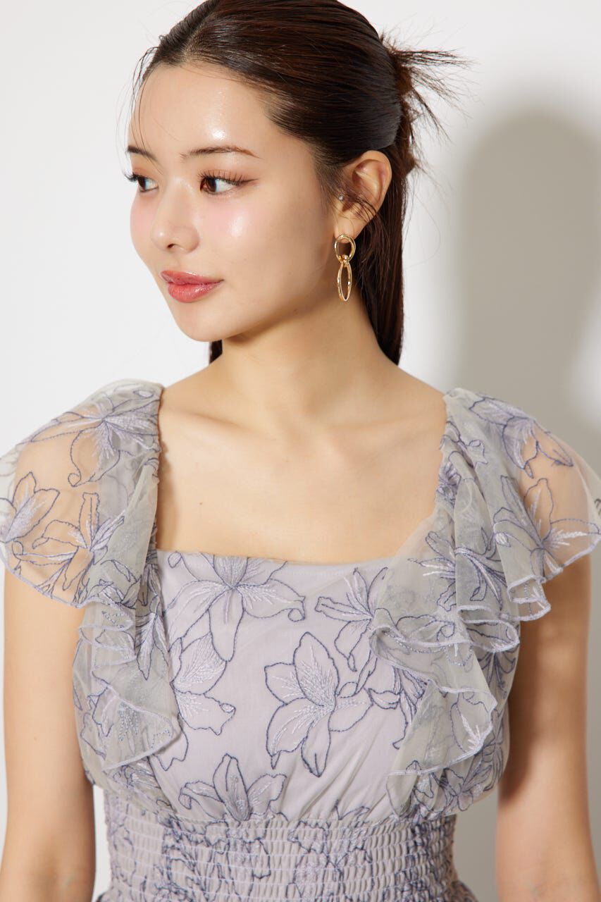 rienda「エンブロイダリーチュールフレアスリーブワンピース」|ワンピース|