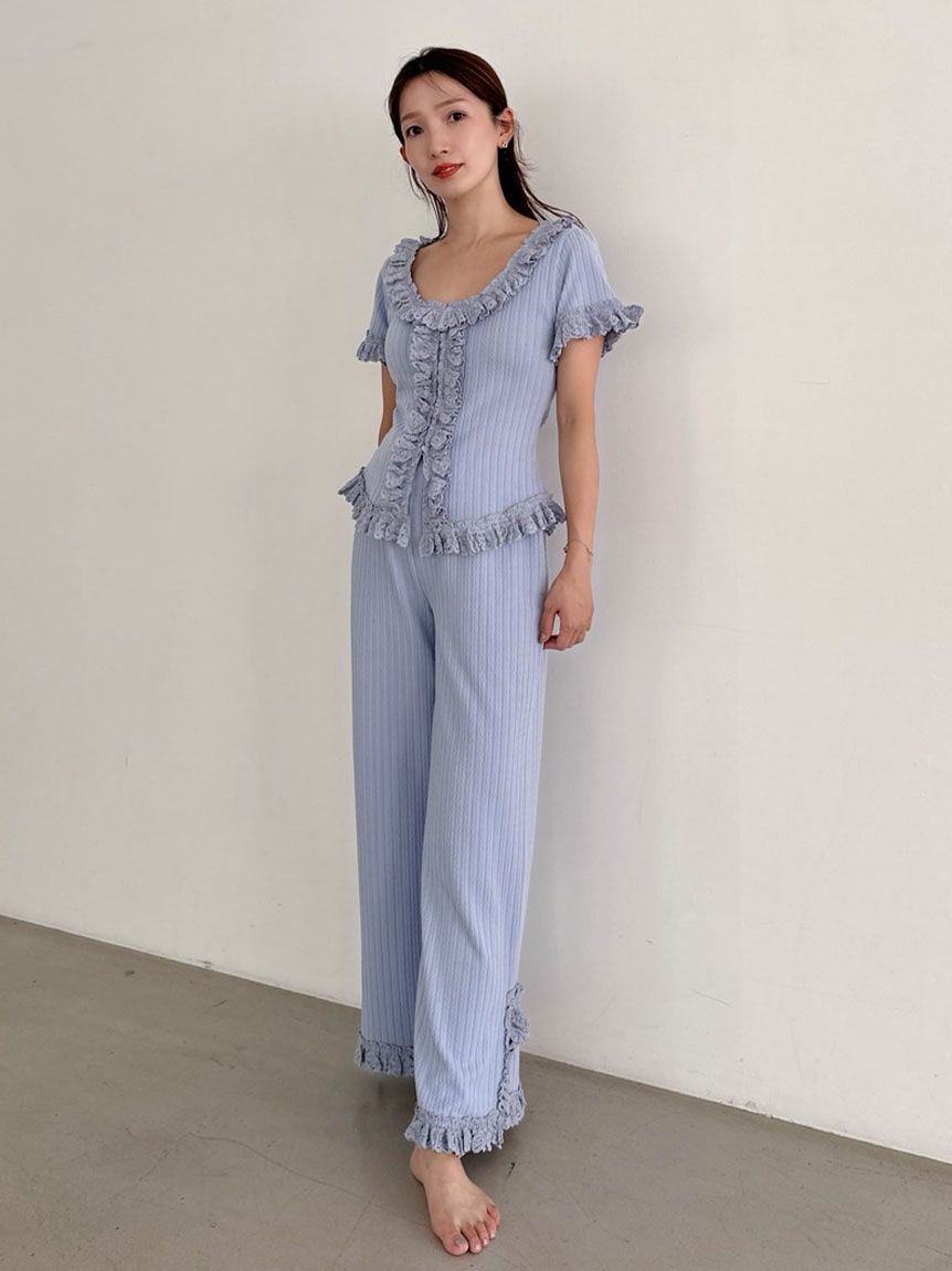 SNIDEL HOME「フリルレースカットロングパンツ」|ルームウェア|