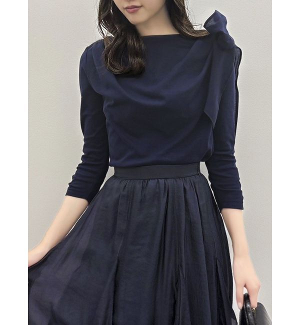 dazzlin「ネックドレープカットトップス」|Tシャツ・カットソー|ネイビー