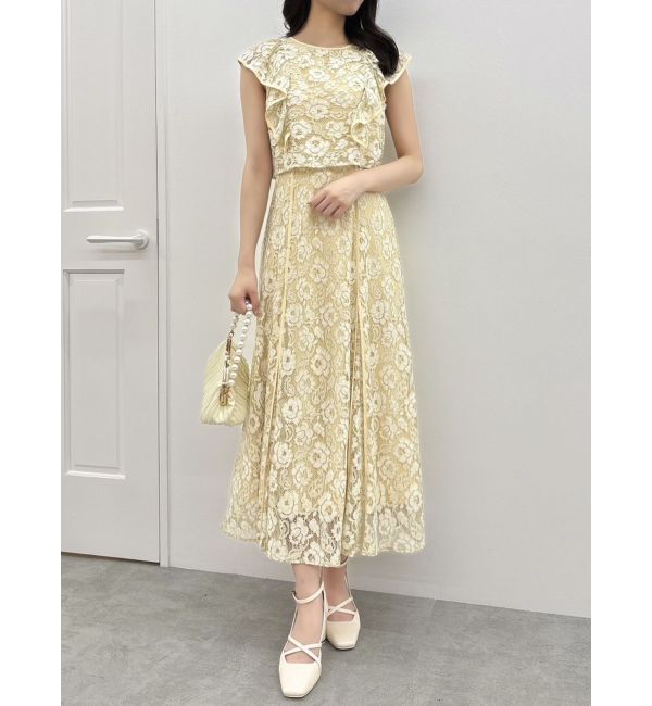 dazzlin「バックリボンパイピングレースドレス」|ワンピース|イエロー