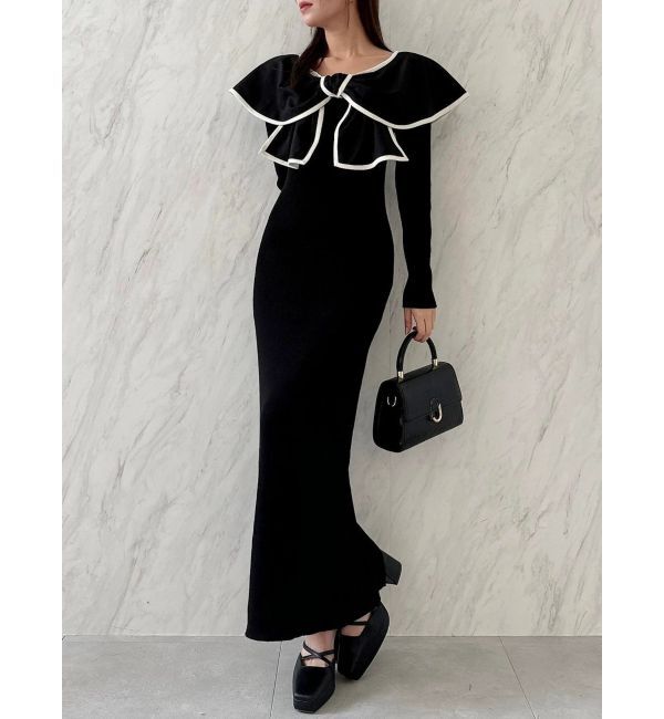 dazzlin「パイピングリボンニットワンピース」|ワンピース|ブラック