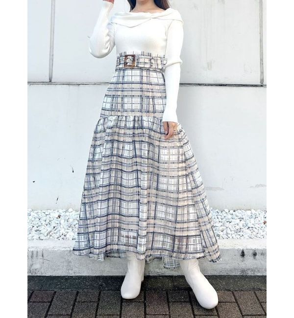 MERCURYDUO「カラーチェックティアードドッキングワンピース」|ワンピース|アイボリー