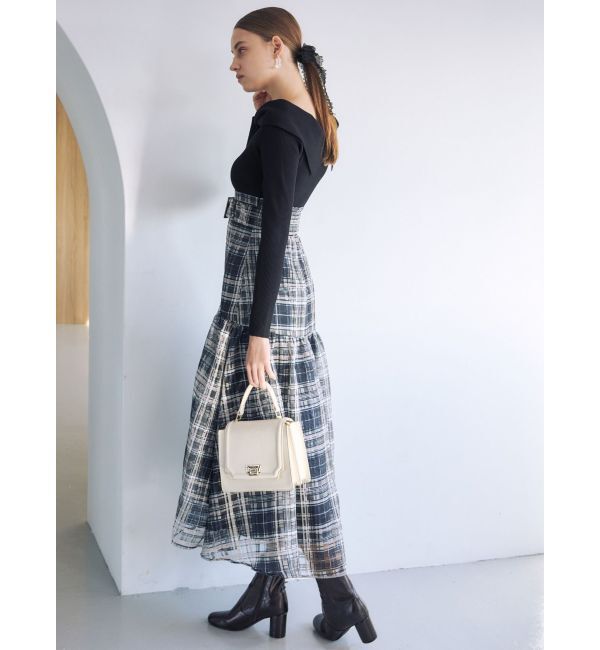 MERCURYDUO「カラーチェックティアードドッキングワンピース」|ワンピース|