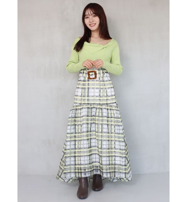 MERCURYDUO「カラーチェックティアードドッキングワンピース」|ワンピース|