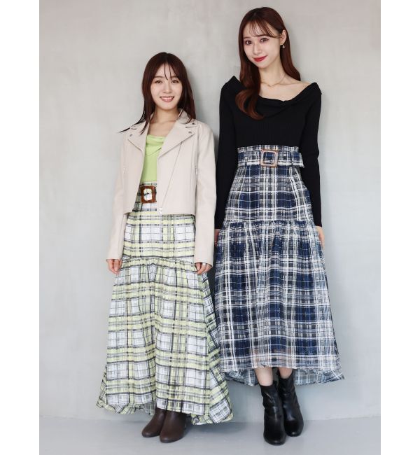 MERCURYDUO「カラーチェックティアードドッキングワンピース」|ワンピース|