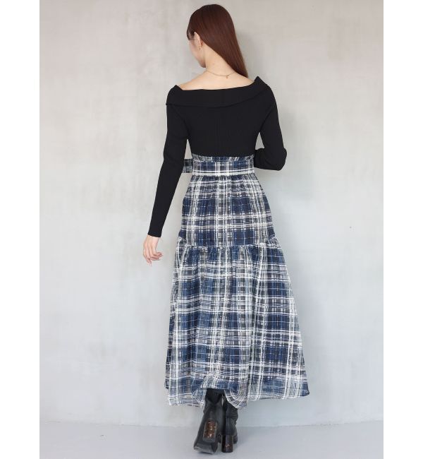 MERCURYDUO「カラーチェックティアードドッキングワンピース」|ワンピース|