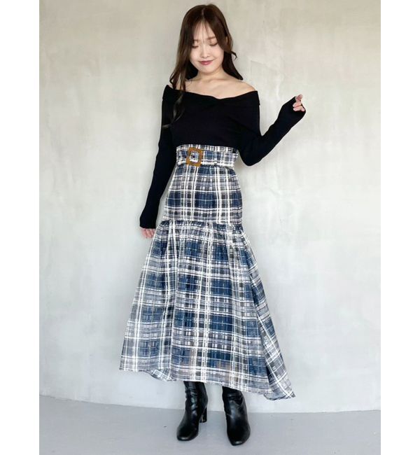 MERCURYDUO「カラーチェックティアードドッキングワンピース」|ワンピース|