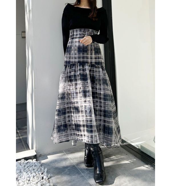 MERCURYDUO「カラーチェックティアードドッキングワンピース」|ワンピース|