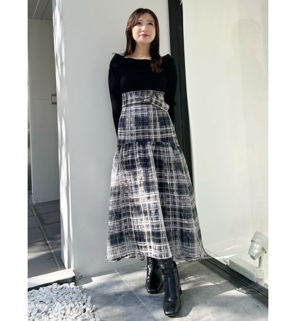 MERCURYDUO「カラーチェックティアードドッキングワンピース」|ワンピース|