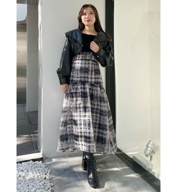 MERCURYDUO「カラーチェックティアードドッキングワンピース」|ワンピース|