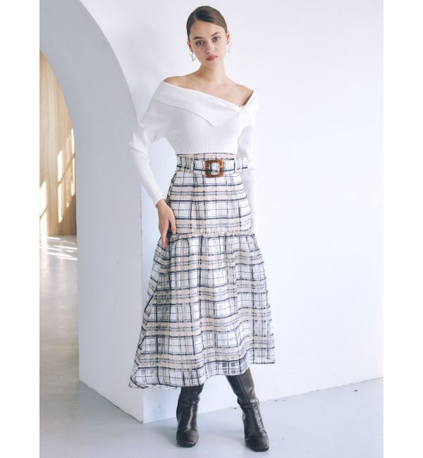 MERCURYDUO「カラーチェックティアードドッキングワンピース」|ワンピース|