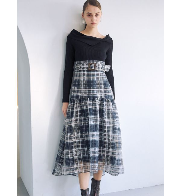 MERCURYDUO「カラーチェックティアードドッキングワンピース」|ワンピース|