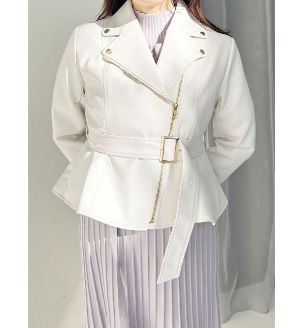 MERCURYDUO「ペプラムライダースジャケット」|ライダースジャケット|ホワイト