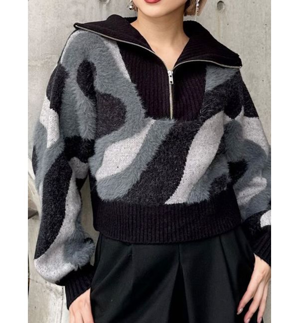 MURUA「ハーフジップフェザーニット」|ニット・セーター|ブラック