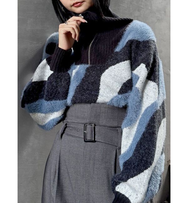 MURUA「ハーフジップフェザーニット」|ニット・セーター|ブルー